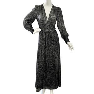 Zara Black Semi Sheer Paisley print wrap full length Dress - Size M